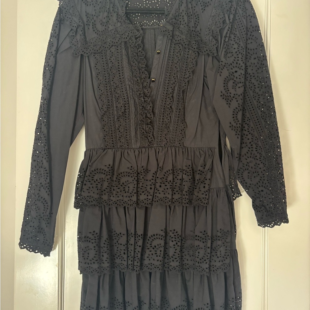 Ulla Johnson Charcoal Eyelet Long Sleeve Dress